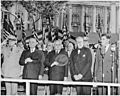 Photograph of President Truman and Brazilian President Eurico Dutra standing at attention with other dignitaries... - NARA - 200121