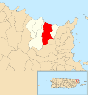 Location of Pitahaya within the municipality of Luquillo shown in red