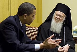 President Barack Obama meets with Greek Orthodox Ecumenical Patriarch Bartholomew I crop