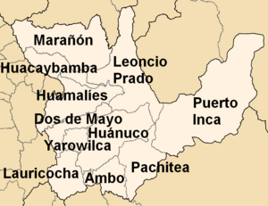 Provinces of the Huánuco region in Peru