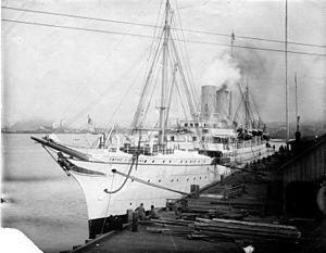 RMS Empress of China docked at Vancouver circa 1893.jpg