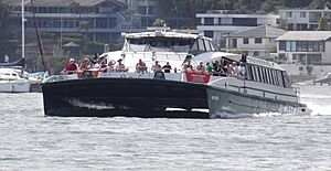 Rivercat Ferry MV Dawn Fraser Approaching Drummoyne Ferry Wharf (cropped)