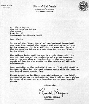 Ronald Reagan Elgin Baylor letter