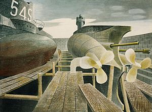 Submarines in Dry Dock by Eric Ravilious, 1940, (Tate N05722)