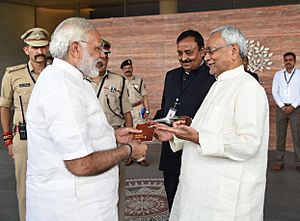 The Prime Minister, Shri Narendra Modi visiting the Bihar Museum, in Patna on October 14, 2017. The Chief Minister of Bihar, Shri Nitish Kumar is also seen