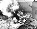 USS Nevada (BB-36) fire on positions ashore