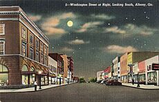 Washington Street Looking South at Night Albany, Georgia GA Postcard