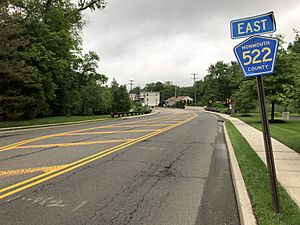 2018-05-27 18 11 23 View east along Monmouth County Route 522 (Wood Avenue) at Lasatta Avenue-Harmony Lane in Englishtown, Monmouth County, New Jersey