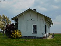 The former Chicago, Burlington and Quincy Railroad station in Avon, now located in Avon Town Park.