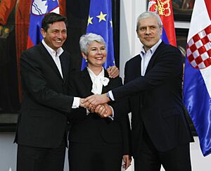 Borut Pahor, Jadranka Kosor and Boris Tadić in 2010