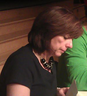 Carole Barrowman signing copies of Hollow Earth at Alverno College in 2012