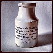 Ceramic mustard bottle from Maille ca late 19th century