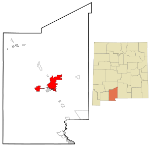 Location of Las Cruces within Doña Ana County and New Mexico