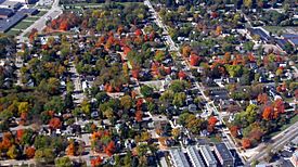 Aerial view looking west along Main Street
