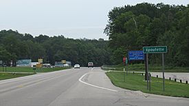 Signage looking east along U.S. Route 2