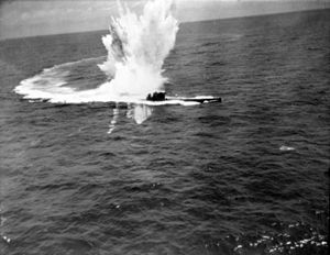 German submarine U-243 under attack by RAAF Sunderland aircraft in the Bay of Biscay, 8 July 1944 (C4603)