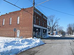 Main Street in Jerry City, Ohio, showing the local Post Office