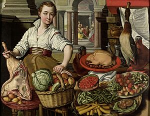 Joachim Bueckelaer - Kitchen Piece, with Jesus in the House of Martha and Mary in the background