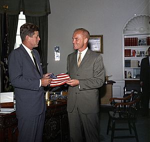 Lieutenant Colonel John H. Glenn, Jr., Presents a Gift to President John F. Kennedy