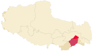 Location of Mêdog within Tibet Autonomous Region.svg