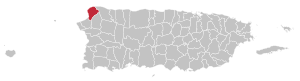 Map of Puerto Rico highlighting Aguadilla Municipality