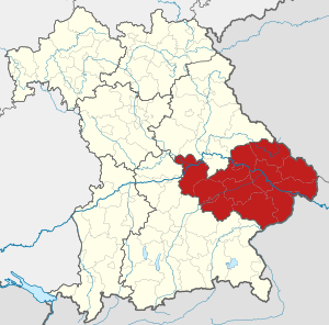 Map of Bavaria highlighting Lower Bavaria