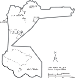 Map of Iberia Parish Louisiana With Municipal Labels