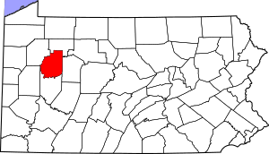 Map of Pennsylvania highlighting Clarion County