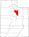 Map of Utah highlighting Wasatch County