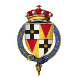Quartered arms of Sir Edmund Brydges, 2nd Baron Chandos, KG.png