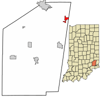 Location of Sunman in Ripley County, Indiana.