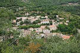 A view of Roquestéron from the nearby hillside