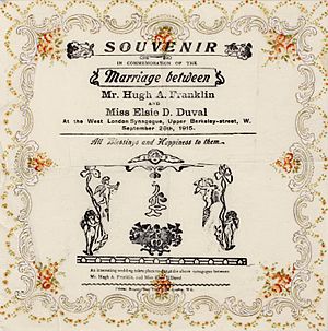 Souvenir paper napkin celebrating the marriage between Hugh Franklin and Elsie Duval, Sep. 1915. (22299980894)