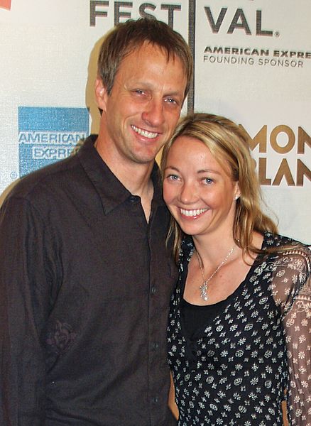 Tony Hawk and Lhotse Merriam cropped by David Shankbone