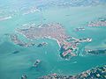 Venice as seen from the air with bridge to mainland