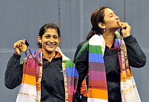 XIX Commonwealth Games-2010 Delhi (Women’s Double Badminton) Jwala Gutta and Machimanda Ashwini Ponnappa of India won the Gold medal, at Siri fort Sports Complex, in New Delhi on October on October 14, 2010