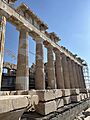 A close-up shot of the Temple of Parthenon being restored