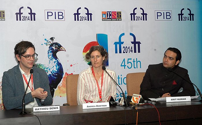 Andrea Dorfman, Director of the film “HEARTBEAT”, at a press conference, at the 45th International Film Festival of India (IFFI-2014), in Panaji, Goa on November 28, 2014.jpg