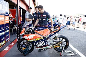 Bike of Ángel Piqueras being prepared during the 2025 Italian motorcycle Grand Prix