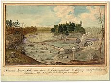 Brewer's Lower Mill - view down the Cataraqui Creek and clearing made for the Rideau Canal, 1829