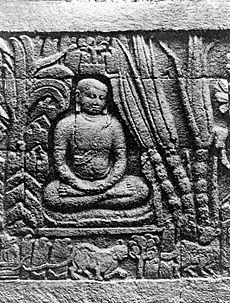 COLLECTIE TROPENMUSEUM Detail van reliëf O 105 op de verborgen voet van de Borobudur TMnr 10015664