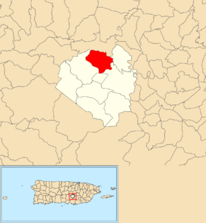 Location of Caonillas within the municipality of Aibonito shown in red