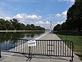 Closed sign at Reflecting Pool perimeter walkway; Washington, DC; 2013-10-06