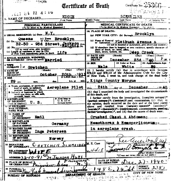 EddieSchneider DeathCertificate