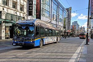 Flyer trolleybuses on the Granville Mall in 2019