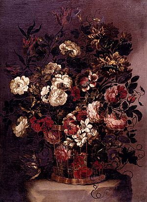 Gabriel de la Corte - Still-Life of Flowers in a Woven Basket - WGA5362