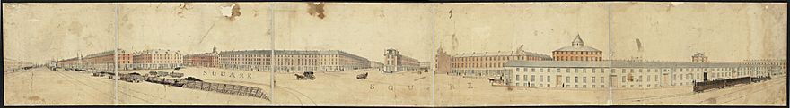 Panoramic view of Haymarket Square in 1835.