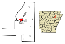 Location of Diaz in Jackson County, Arkansas.