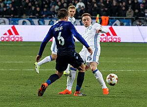 Lucas Leiva playing for Lazio during a UEFA Europa League game v Dynamo Kyiv, 15 March 2018