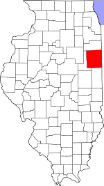 Map of Illinois highlighting Iroquois County